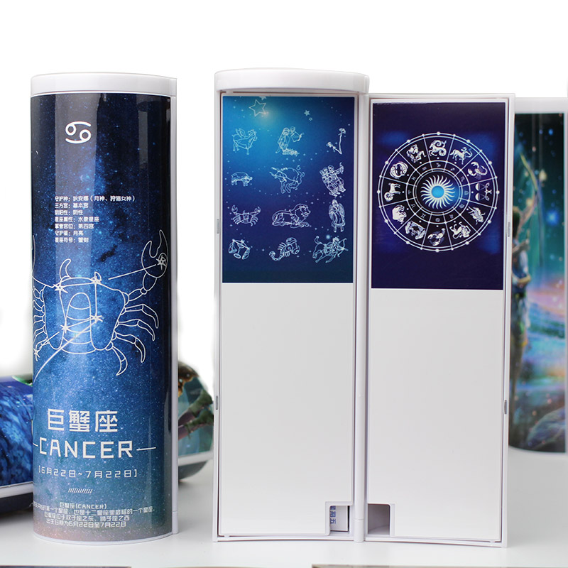 

Twelve Constellations Pencil Case Calculator Solar Erasable Mirror High Capacity Pen Boxes For Gifts School Supplies Stationery