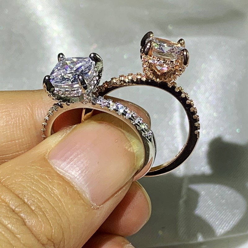 

Cluster Rings Ins Top Selling Jewelry 925 Sterling Silver&Rose Gold Fill High Quality Round Cut White Zircon Women Wedding Ring