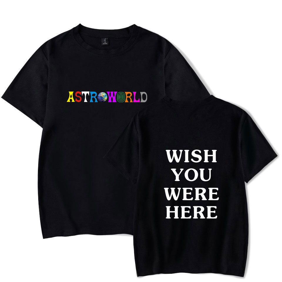 

Rapper Travis Scott Astroworld Cotton T Shirt Women Men WISH YOU WERE HERE Letter Print Short Sleeve Hipster Graphic Tees Hip Hop Clothing, 001