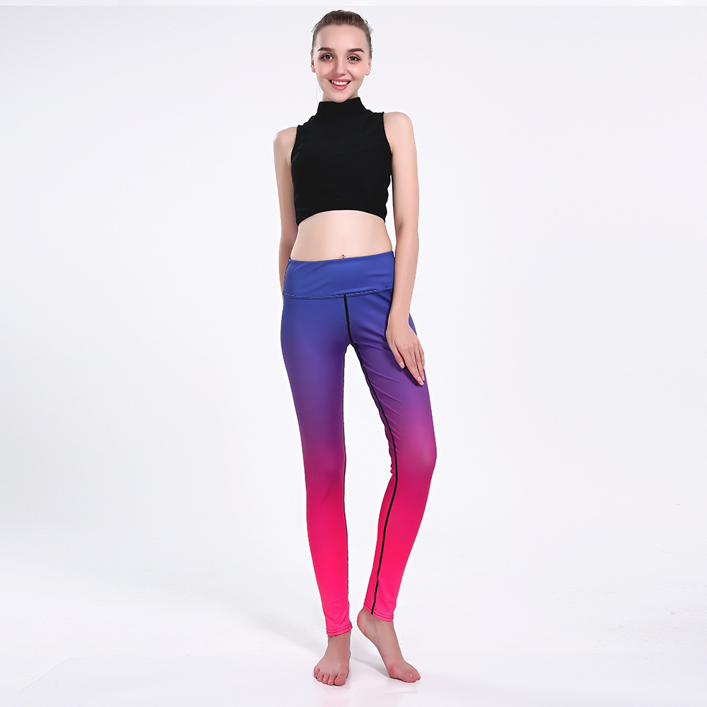 

New blue and red gradient slimming hip movement breathable super elastic quick drying ladies nine lady pants, Yoga-0250