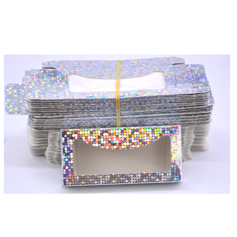 

50pcs holographic Glitter paper eyelash packaging box lash boxes packaging 3d mink lashes rectangle case Without tray in bulk