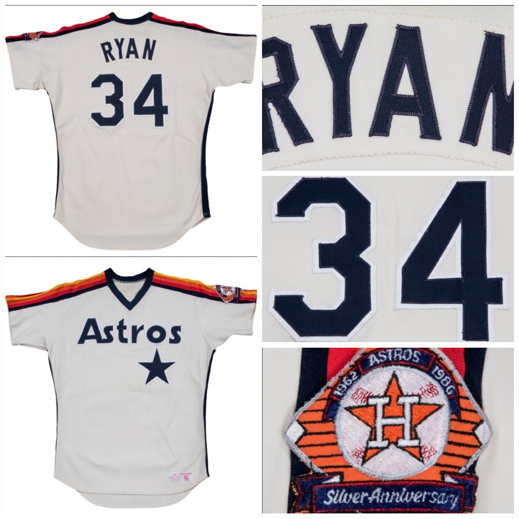 

34 Nolan Ryan 1962-1986 Silver Anniversary Game Used Houston Home Vintage Baseball Jerseys All Stitched Fast Shipping