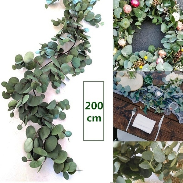 

200CM Artificial Eucalyptus Garland Greenery Hanging Rattan Wedding Decoration Home Garden Table Centerpieces Party Hotel Cafe, Light grey