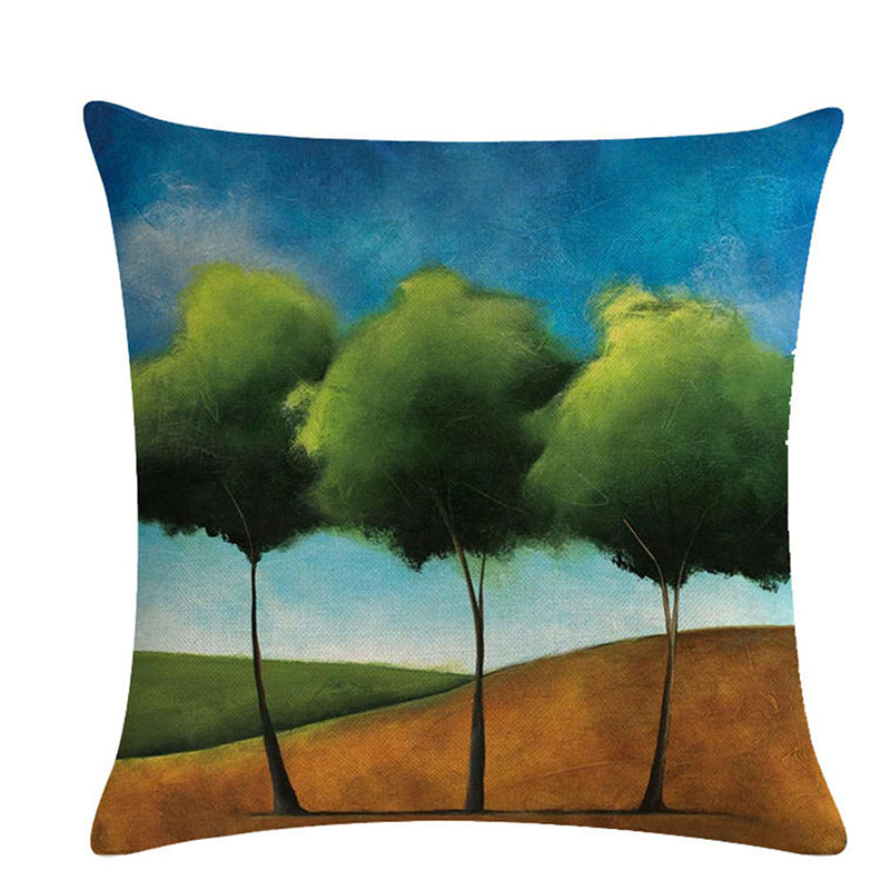 

Pillowcase Spring Oil Painting Tree Decorative Cushion Cover Pillow Polyester 45*45 Cm Throw Pillows Home Decor Pillowcover, Style 4