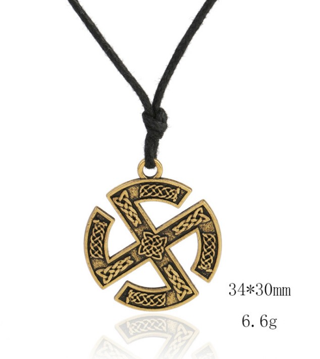 

Vintage Viking Style Necklace Rune Wheel Symbol Amulet Necklace Alloy Adjustable Rope Necklace