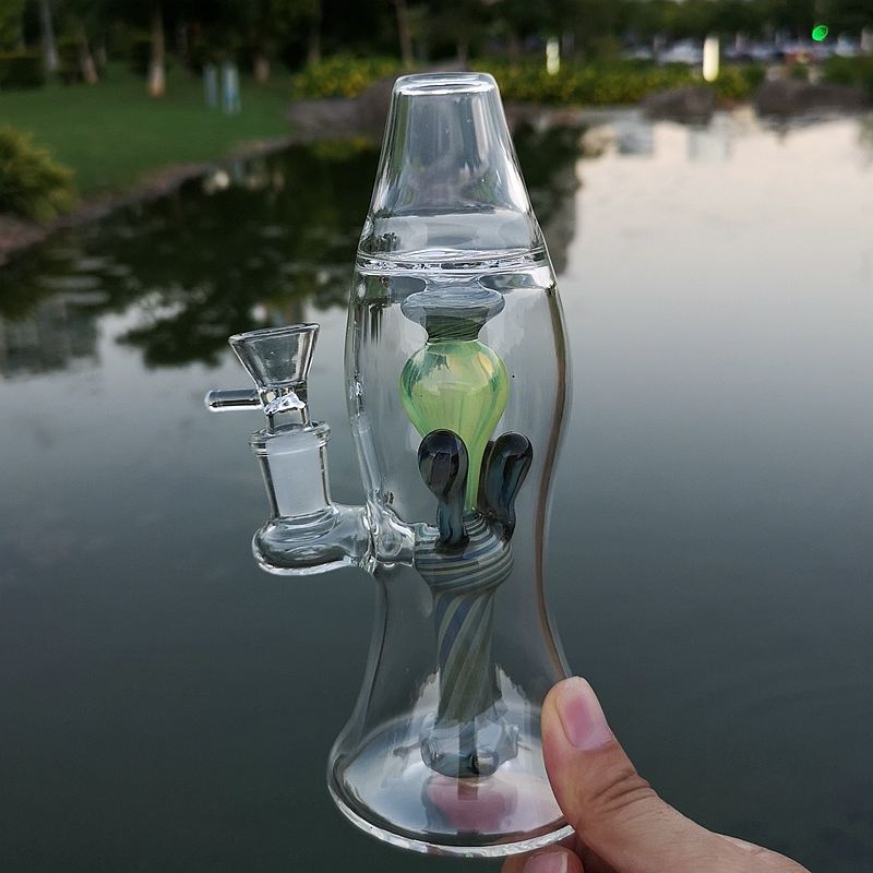 

Hot Sale Lava Lamp Design Glass Bongs 8 Inch Dab Rig Percolator Bongs 14mm Female Joint Water Pipe Green Oil Rig With Bowl