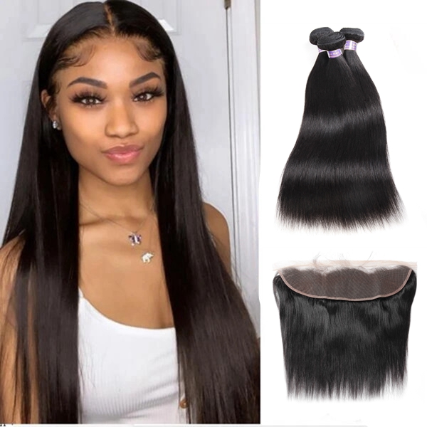 

Allove Brazilian Hair Body Deep Peruvian Water Wave 3pcs with Lace Frontal Closure Wet and Wavy Loose Curly Human Hair Bundles with Closure, Body wave