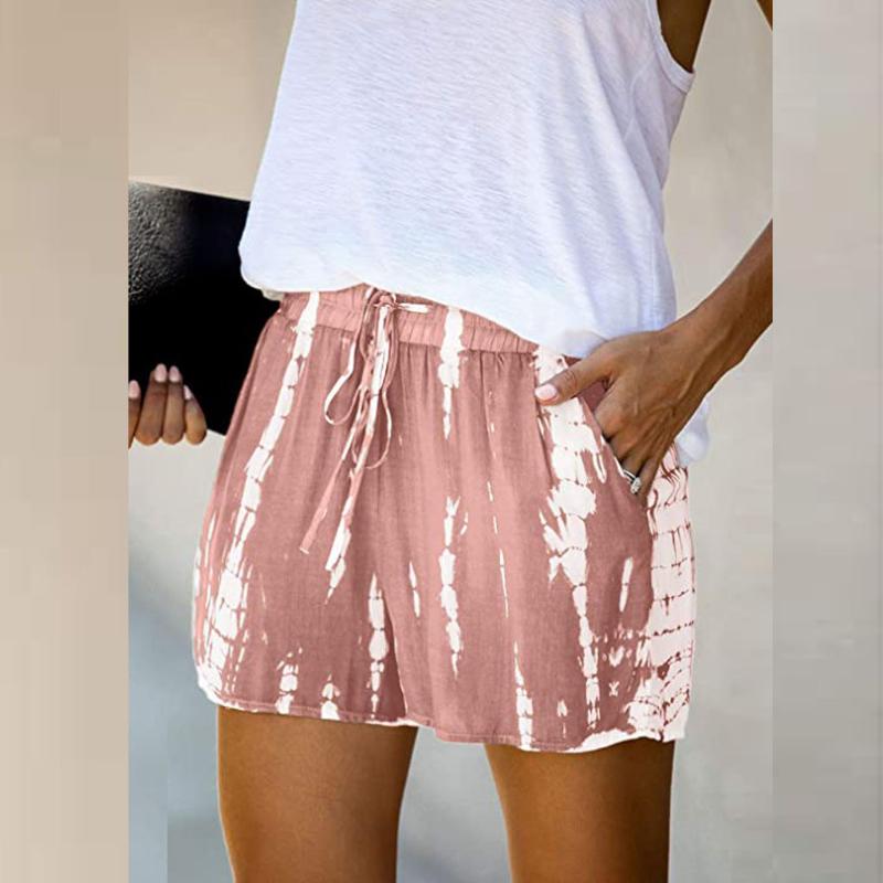 

Summer Shorts For Women Fashion Comfy Drawstring Splice Casual Elastic Waist Shorts Pocketed Loose mulher calções#45