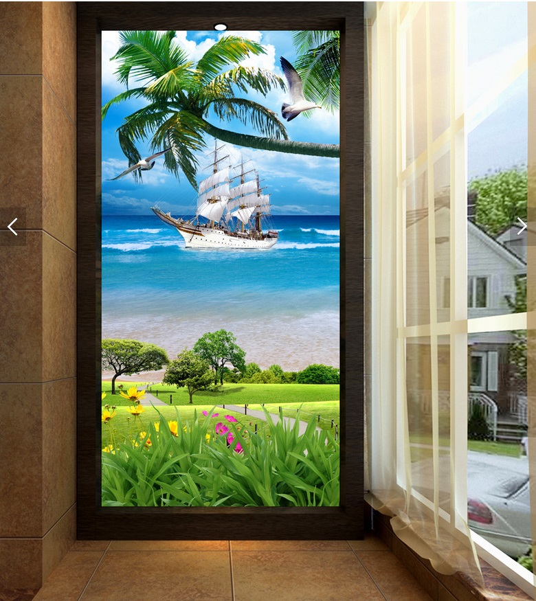 

WDBH 3d wallpaper custom photo Beautiful beach coconut tree porch background room home decor 3d wall muals wallpaper for walls 3 d, Non-woven