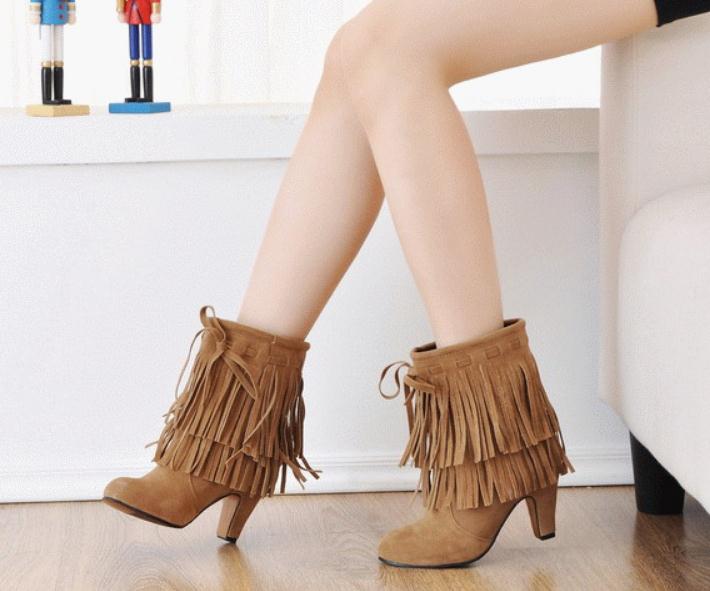 Suede Women's Boots in winter High Coarse heel round head Keep warm Non-slip