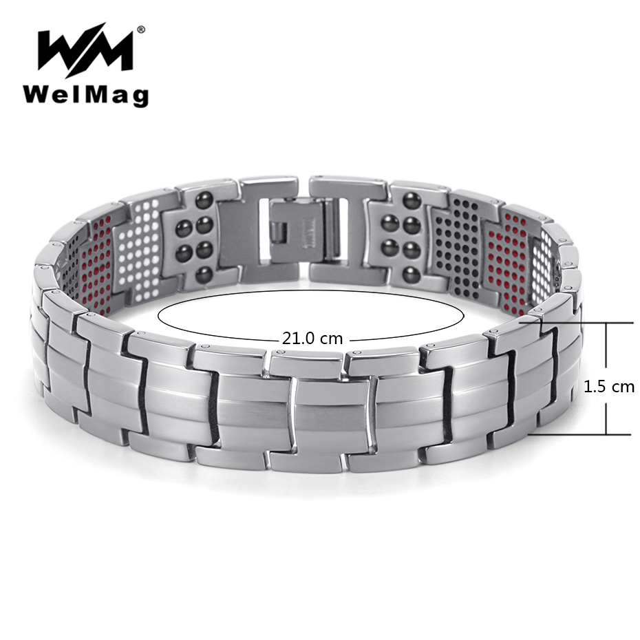 

WelMag Trendy Men's Jewelry Healing Magnetic Bracelets Bangles Blood Pressure Silver Titanium Bracelet Male Accessory Hand Chain