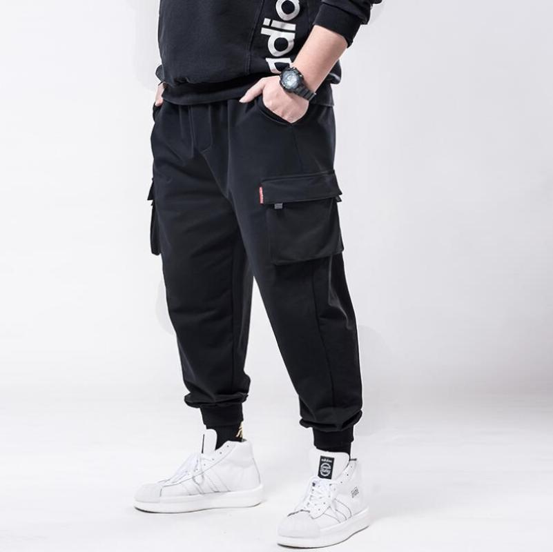 

2020 Autumn Men sweatpants outdoor pants plus size 6XL 7XL men Overalls high street Man Elastic waist Cotton Cargo trousers w742, Black