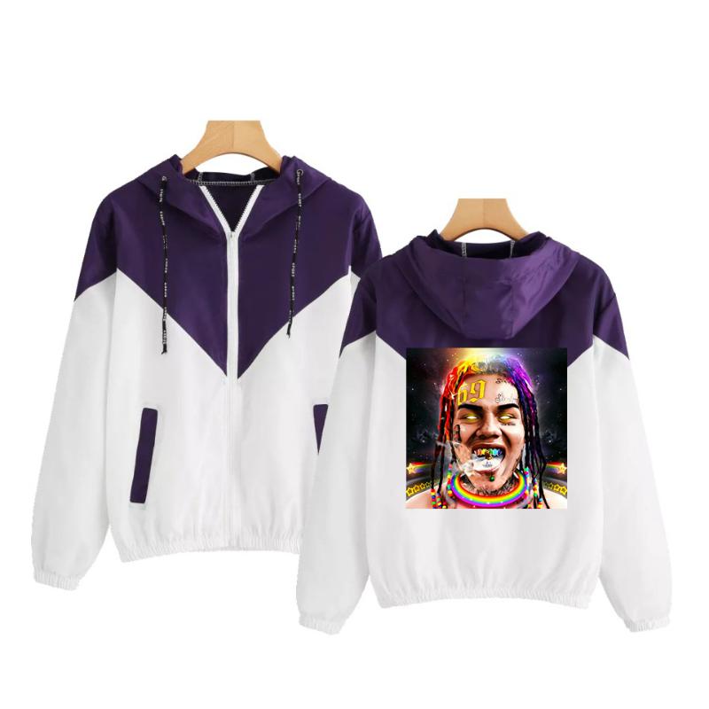 

Hot Sale 6ix9ine Jackets Light Hoodies Men/Women Fashion Long Sleeve Jackets Hip Hop Waterproof Hooded Streetwear Coats, Black