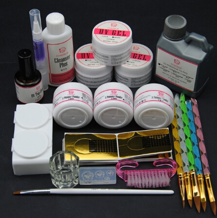 

UV Base Gel Top Coat Set Acrylic Powder With 120ml Art Design Kit Nail Crystal Brush Cuticle Oil Nail Tools Kit, As show