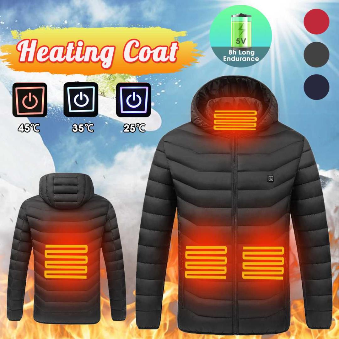 

Men Women Heated Jackets Vest Down Cotton Coat USB Heated Jackets Winter Thermal Electric Heating Hooded for Ski Hiking, Black