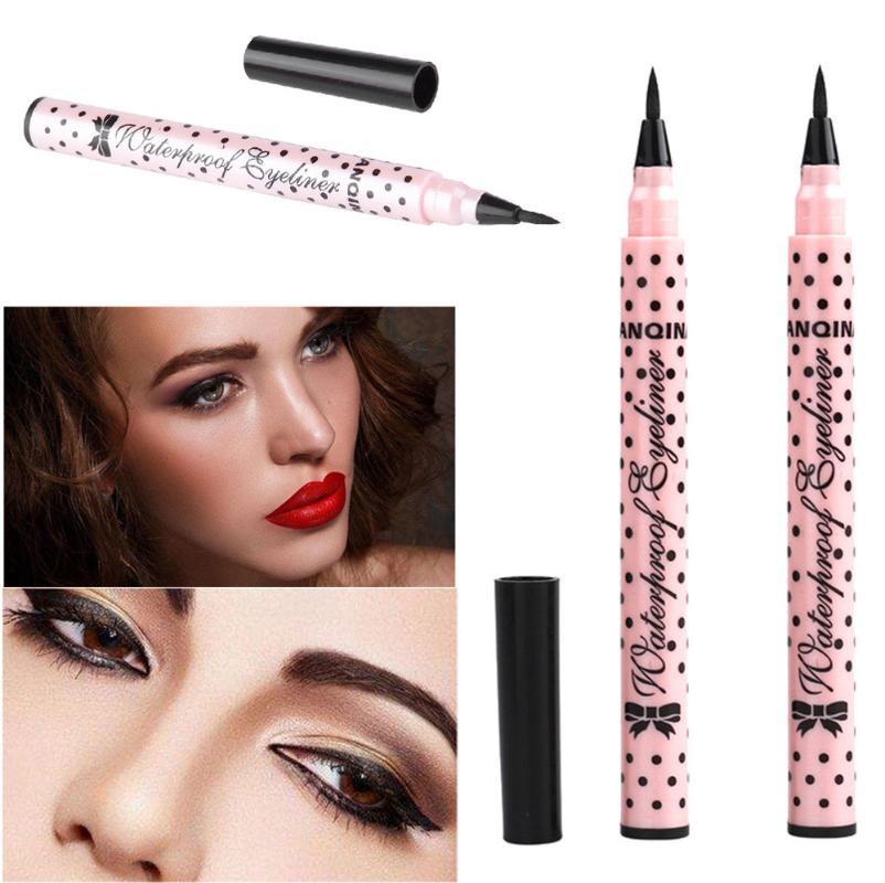

2PC Eyeliner Pen Makeup Cosmetic Black Pink Liquid Eye Liner Pencil Make Up Waterproof Non-Smudged Eyeliner Tools, As shown