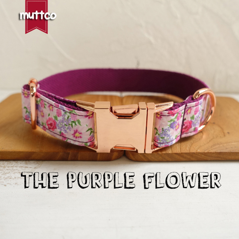 

MUTTCO retailing personalized particular dog collar THE PURPLE FLOWER creative style dog collars and leashes 5 sizes UDC049M