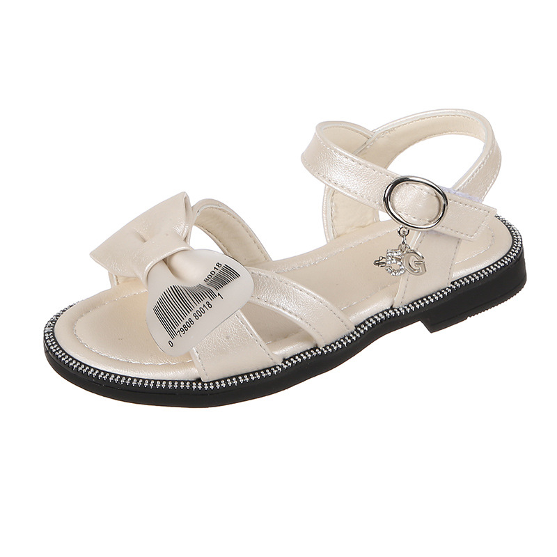 

Summer Fashion Temperament Bow-knot Rhinestone Princess Kids Beach Shoes Children's Butterfly-knot Flats New Girls Beach Sandals, White