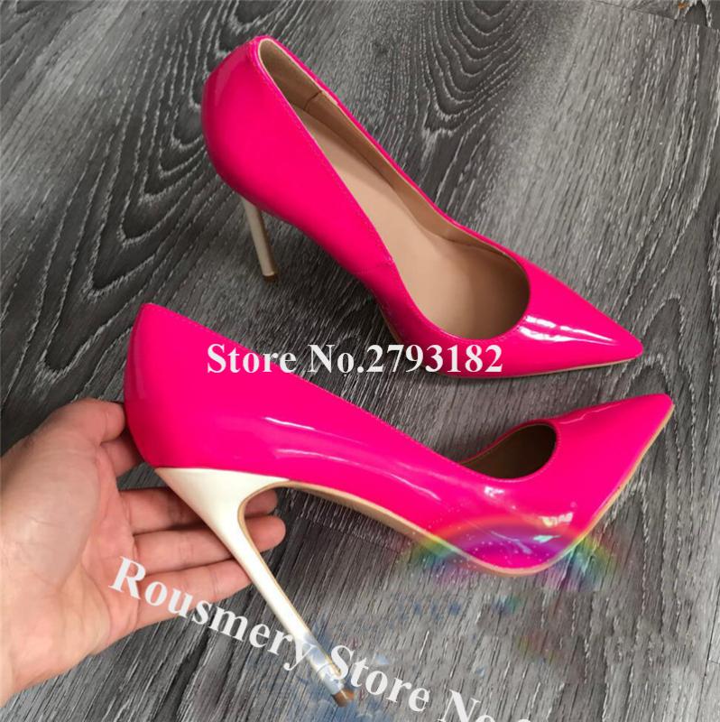 

Top Design Pointed Toe Rose Red Patchwork Stiletto Heel Pumps Yellow Slip-on 12cm High Heels Formal Dress Shoes, As picture
