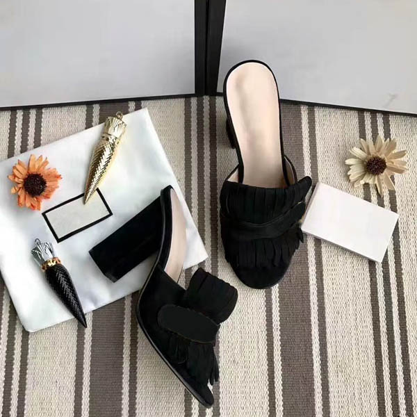

Lady Summer Sandals Coarse sexy high heeled shoesheel Half slippers large size 35-42, Black