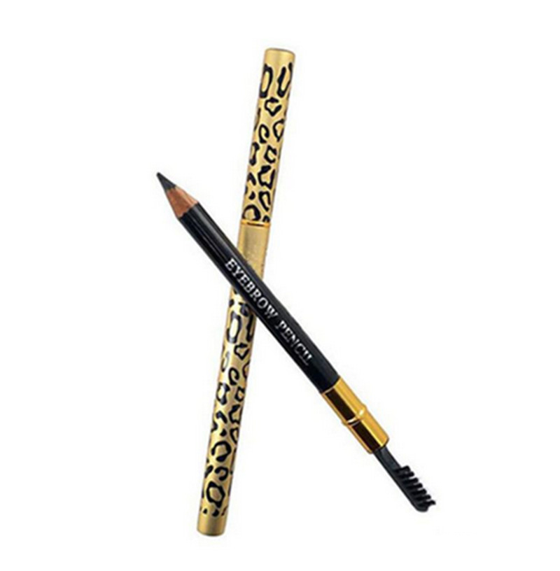 

Hot sale Leopard Double Head Eyebrow Eyeliner Pen Waterproof Black Brown Grey Pencil With Brush Make Up Eyeliner 5 colors DHL free ship, #1 black