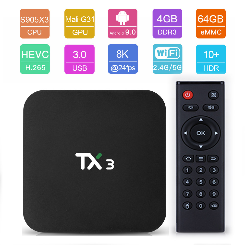 

TX3 android tv box with android9.0 S905X3 2GB 4GB Ram 16GB 32GB 64GB ROM 2.4G+5G WIFI Better than TX3 X96 mini