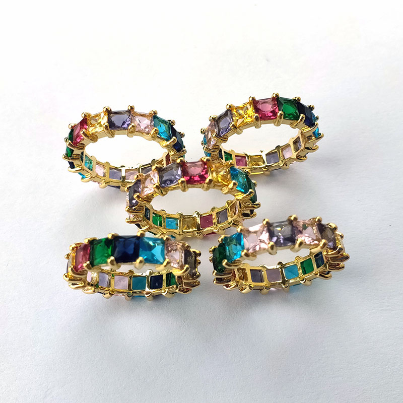 

Gold filled Rainbow CZ finger rings,Trendy Sparkling cubic Zircon Stone Micro Paved for party wedding jewelry gift R191