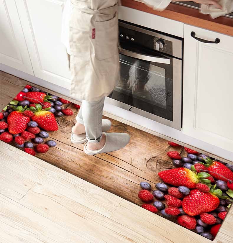 

Else Brown Wood on Red Strawberry Fruits 3d Print Non Slip Microfiber kitchen counter Modern Decorative Washable Area Rug Mat, As pic