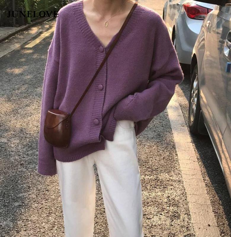 

JuneLove 2020 Spring Long Sleeve Women Cardigan Sweater lady Fashion Single Breasted Sweater Casual Knitted Outwears, Green