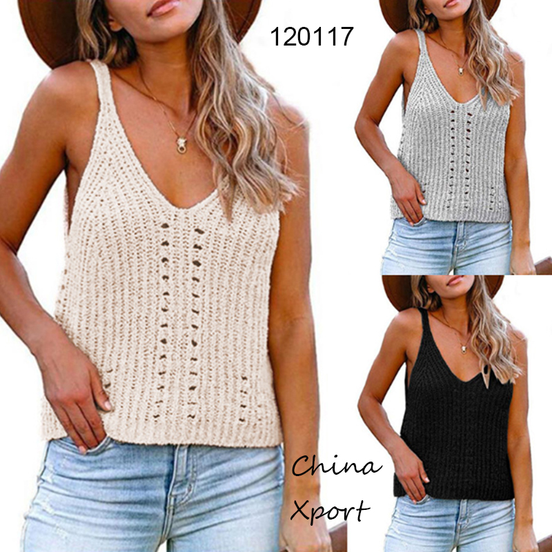 

summer thin vest 2020 new arrival women sexy hollow out vest pierced sleeveless v neck knitwear camisole nice fashion, C3