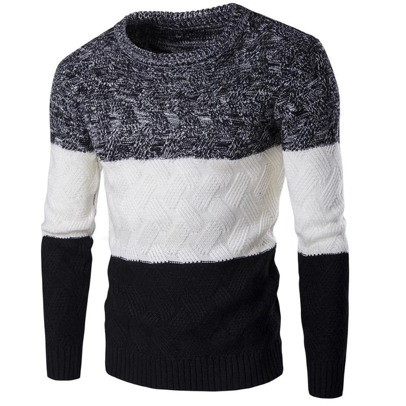 

Casual Long Sleeve Autumn Winter Sweater Men Korean Style Slim Knitted Blue Sweater Pullover Jumper, Black