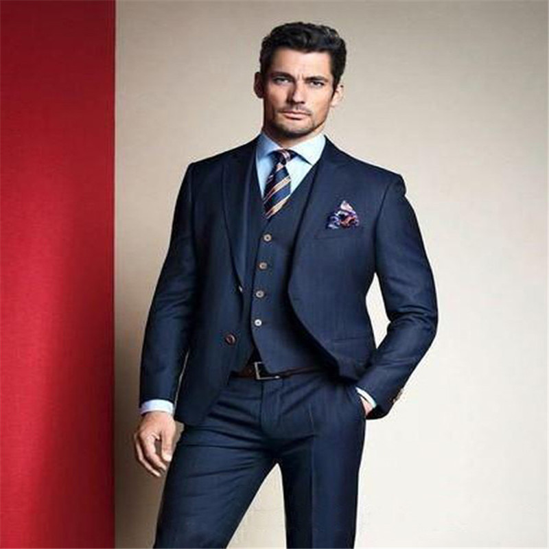 

2019 Blue Grooms Tuxedos Slim Fit Men Suits For Wedding Notched Lapel Three Piece Groomsmen Suit Two Button Back Vent, 19 style and color