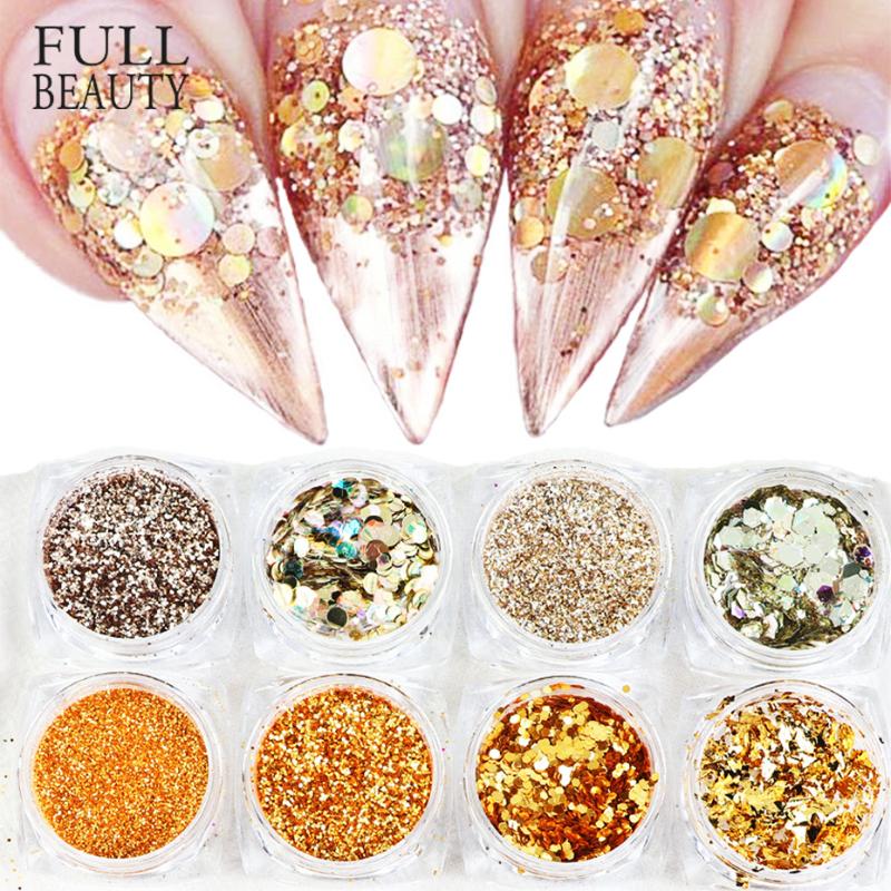 

Cross-Border Hot Selling Nail Ornament Thin round Gold Sheet Bright Color Dazzling Pink Nail DIY Fashion Decoration, 8pcs per set