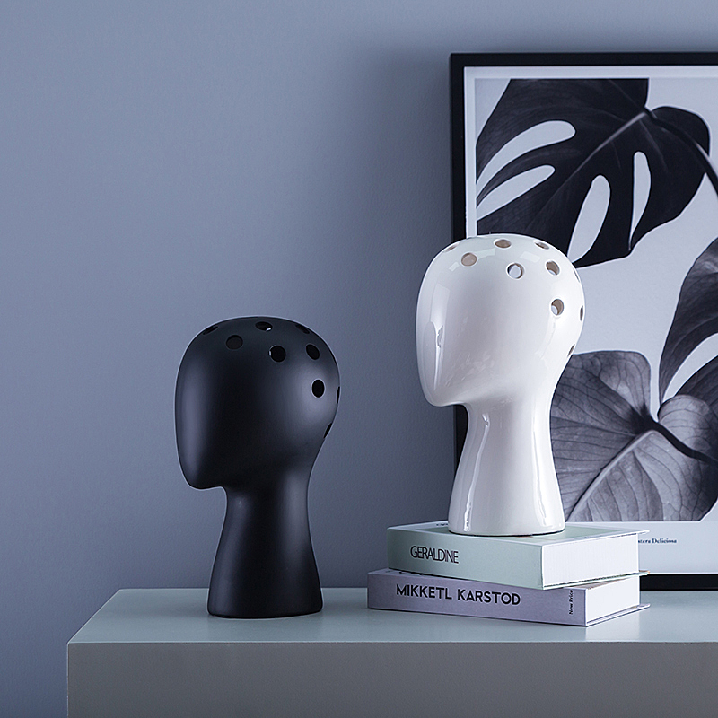 

Human Head Model Ceramic Vase Nordic Wind Ins Creative Portrait Round Hole Flower Arrangement Home Decoration Human Head Vase