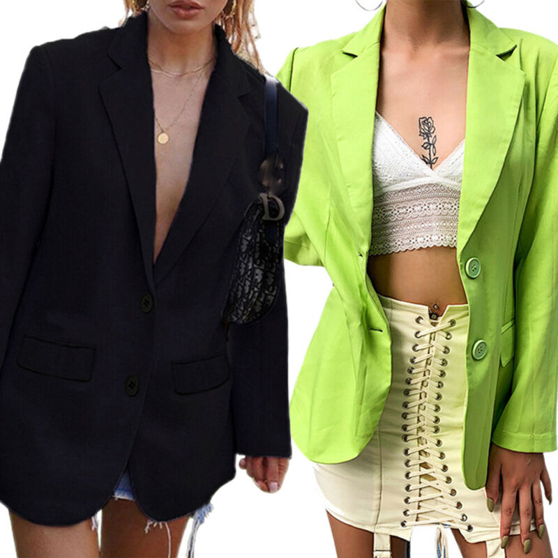 

Womens Candy-colored suit Long Sleeve Slim Fit Blazer Ladies Casual Button Suit Work Office Coats Outwear Blazer Women Clothing, Black