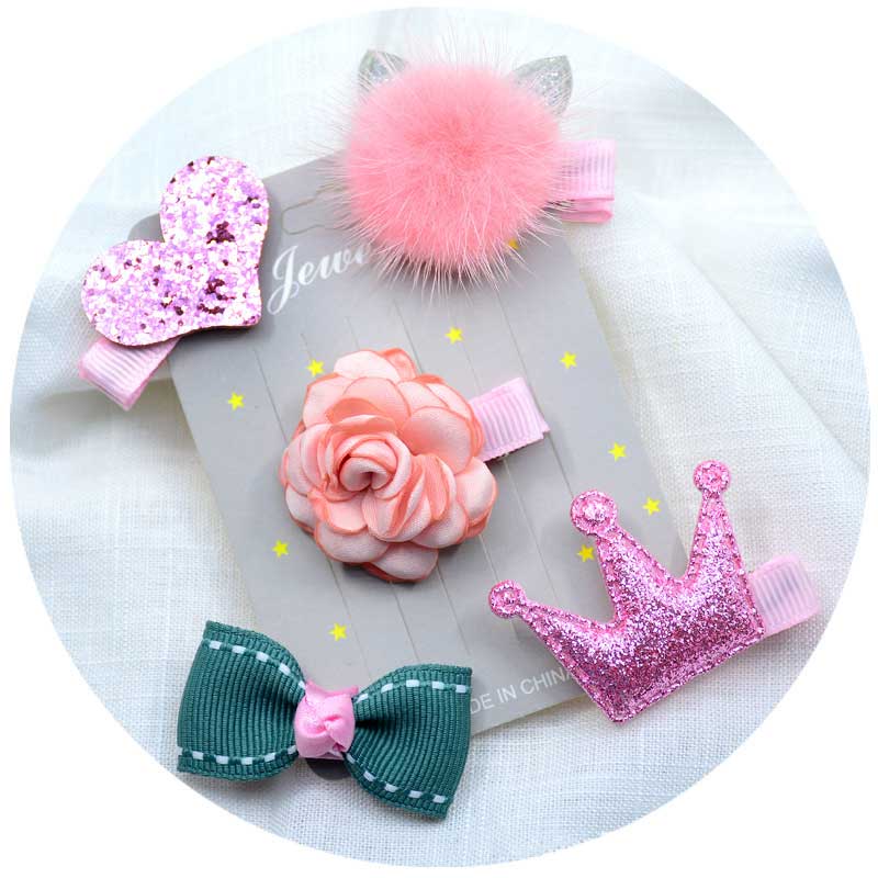 

5pcs/lot Baby Girls Hair Clip Set Flower Bow Barrettes Girls' Hairpins Kids Headwear Bobby Spring Clip Hair Accessories, 15