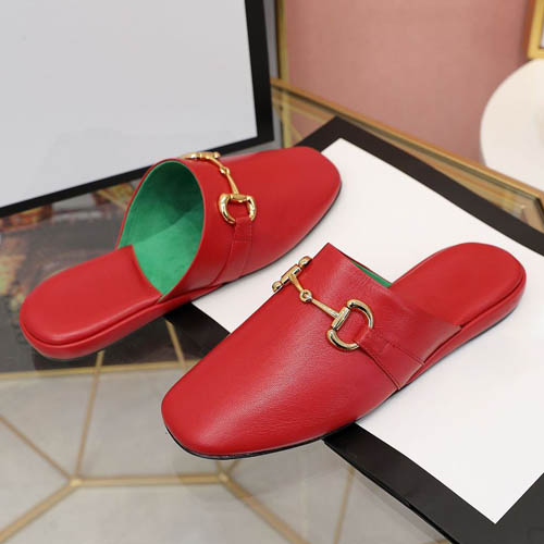

Classic sandals Buckle Metal leather Flat bottom Beach slippers Designer's Luxury Women's Large size 35-41, Red