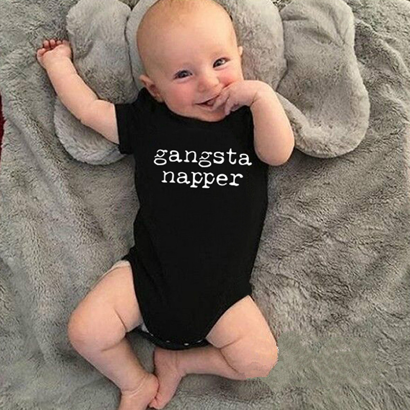 

Letter Printed Romper Girl Baby Boy Tee Top Baby Girl Bodysuits Romper, Black