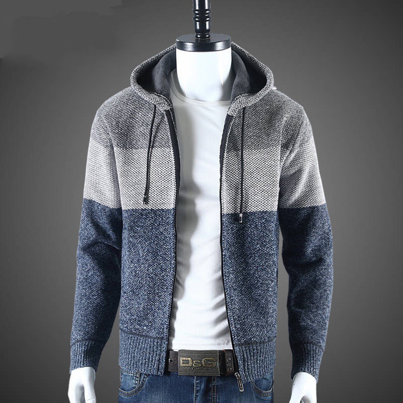 

Thoshine Brand Spring Autumn Winter Men Thick Sweatercoats Fleece Knitted Jacket Hooded Cardigan Outerwear Sweater coat Knitwear, Blue