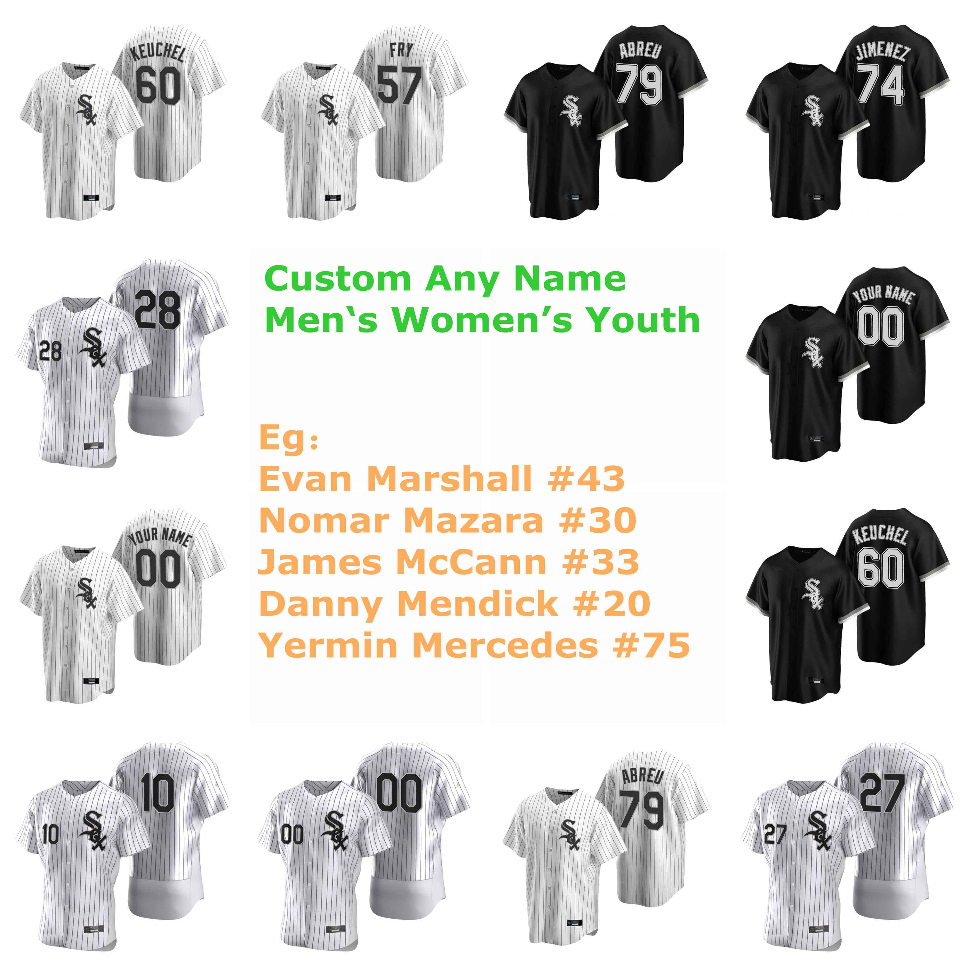 

2020 Evan Marshall Jersey Nomar Mazara James McCann Danny Mendick Yermin Mercedes Luis Robert Baseball Jerseys Custom Stitched, Youth 2020 cool base black