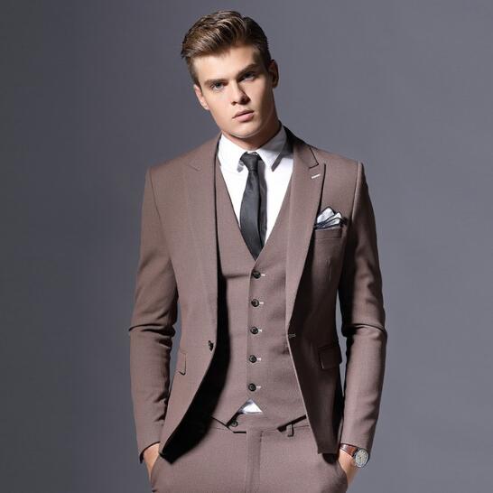 

Brand Mens Suit Jacket Formal Business Blazer Men Groom Three Pieces Slim Fit Party Clothing Single Button Wedding Dress, Light gray