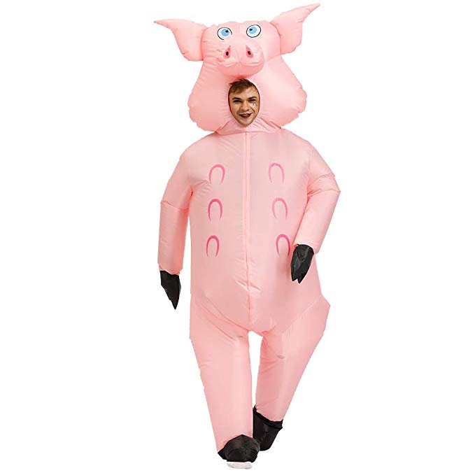 Adult Unisex Animal Fancy Dress Pig Costume Complete Porker//Swine Outfit Pink