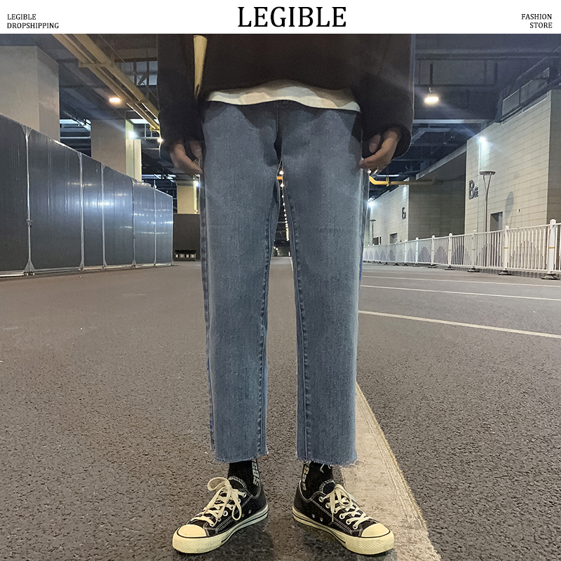 

Nice Autumn Solid Jeans Mens Casual Denim Pants Loose Fit Trousers Straight Zipper Pants Men, Black