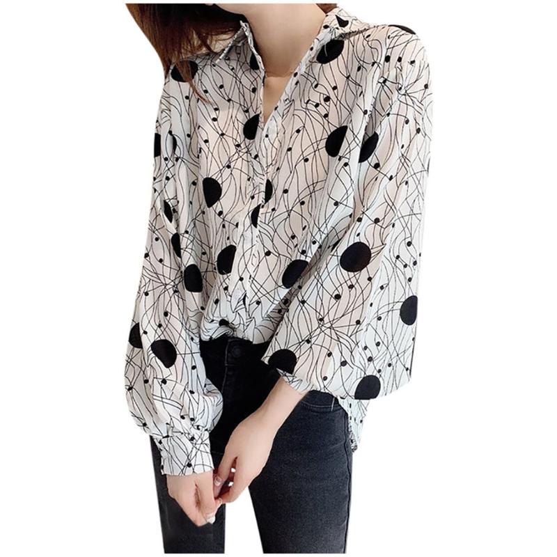 

Women Tops And Blouses Korean Japan Office Lady Blouse Shirts Oversized Loose Long Sleeve Turn Down Collar Kimono Woman Blusas, As pic