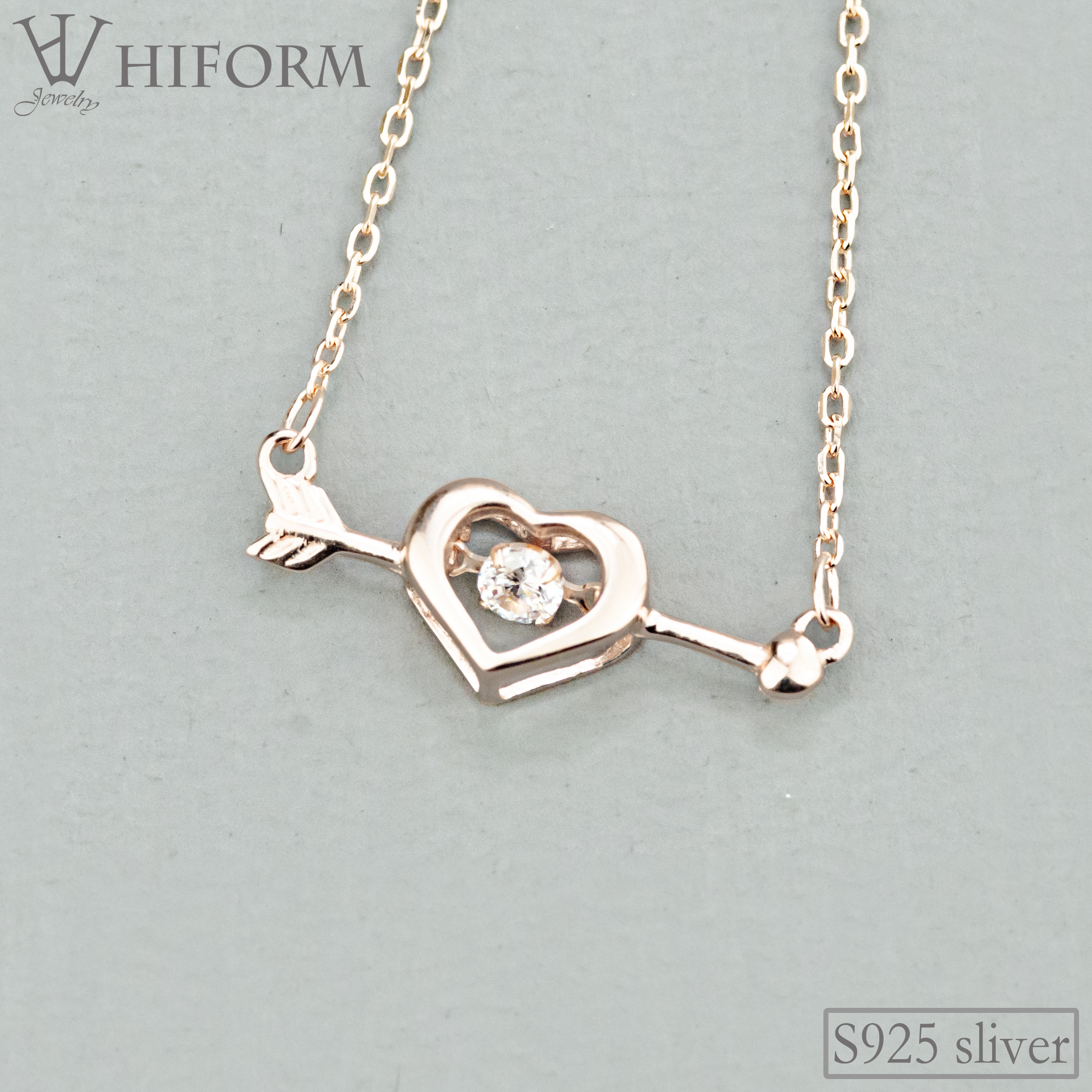

925 Sterling Silver Heart Arrow Pendant Necklace For Women With Zircon Silver and Rose Color S925 Jewelry Gifts