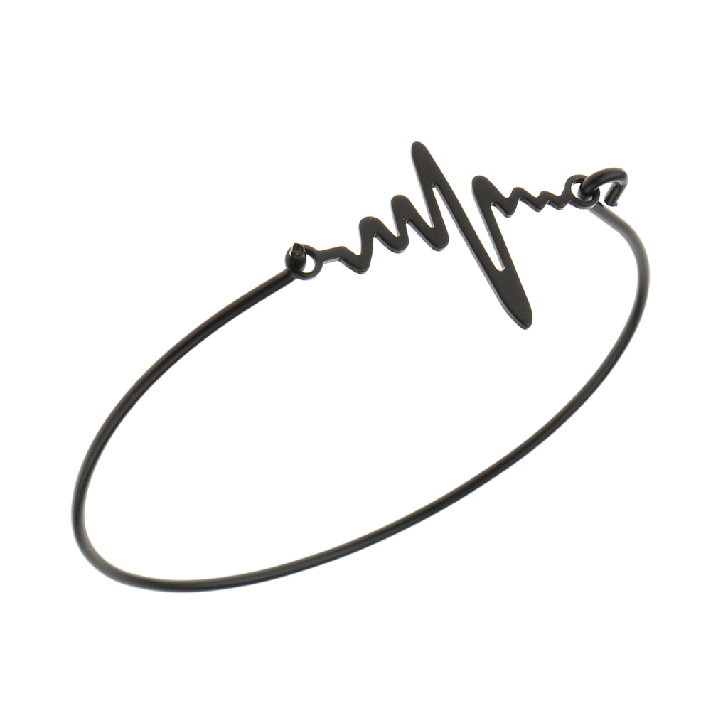 

Couple Lovers Heartbeat Rhythm Bracelet Stainless Steel Cuff Bangle Hook Jewelry