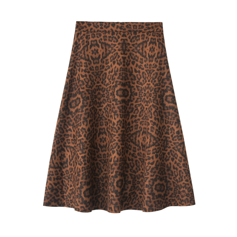 

Leopard Skirt Women's 2020 New Style Mid-length High-waisted Suede A-line Skirt Empire Skirts