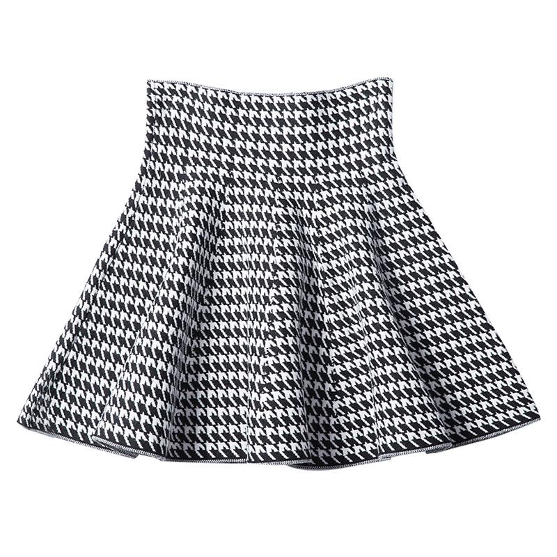

new Women' Korean Version Pleated Skirt Umbrella Skirt High Waist Bottom Knitted Skirt Autumn A-line Short dress, White bird