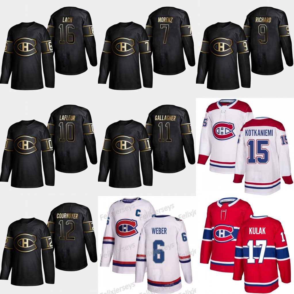

2019 Gold Black Montreal Canadiens 11 Brendan Gallagher 16 Elmer Lach 12 Yvan Cournoyer Howie Morenz Guy Lafleur Maurice Richard Jerseys, Purple youth: size s-xl