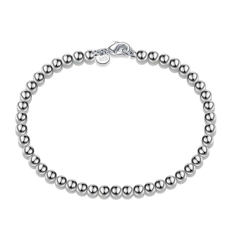 

OMHXZJ Wholesale Personality Strands Fashion OL Woman Girl Party Gift 6mm Solid Beads Chain 925 Sterling Silver Bracelet BR06